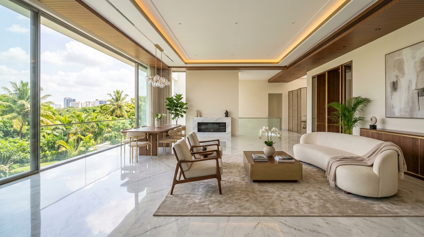 Pristine Living Room in Luxury Villa Bangalore